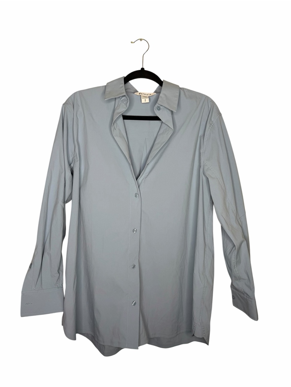 ATHLETA / Oversized Performance Poplin Button Up Top Light Blue Utility / S